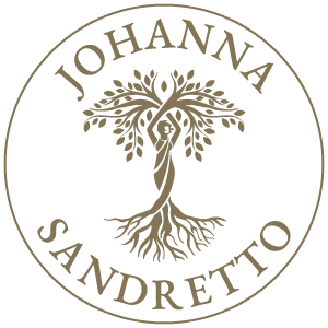 Pastille ronde en rotation avec le logo de johanna sandretto.